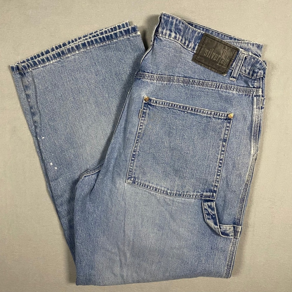 Vintage Levis SilverTab Carpenter Jeans Mens 34x30 Light Wash Loose Workwear 90s